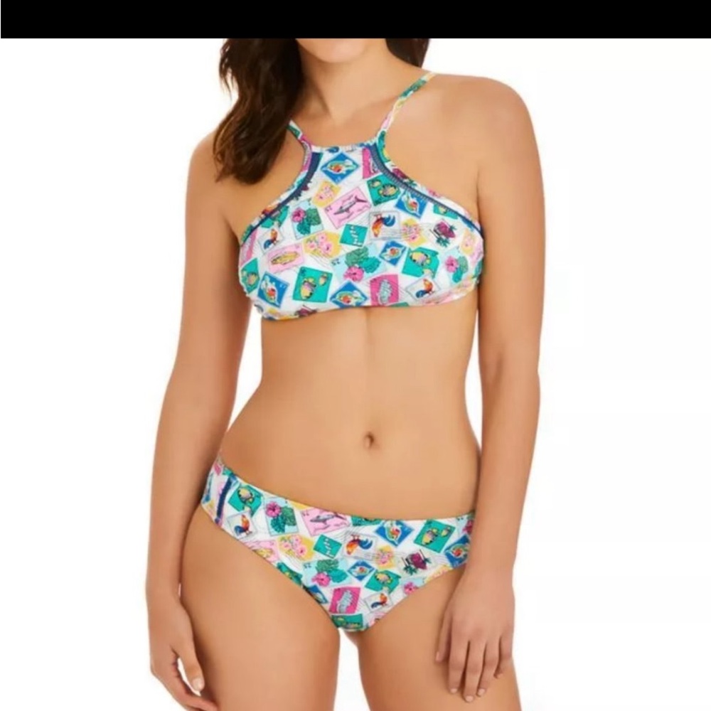 NWT Vera Bradley Shannon High Neck Bikini Set | Top L Bottom M | Cuban Stamps